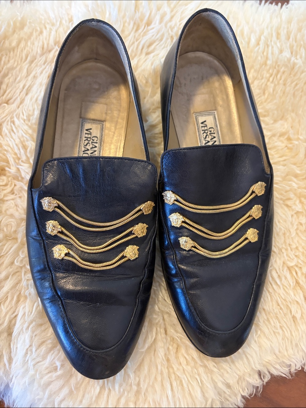 Versace Loafers Black Leather Vintage 1990s